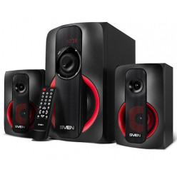 SVEN MS-304 Black,  2.1 / 20W + 2x10W RMS,  Bluetooth+EDR, Digital LED display, FM-tuner,  USB flash, SD card, remote control, black front panels, all wooden, (sub.5.1- + satl.3-)